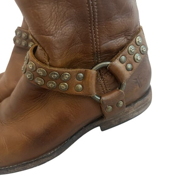 Frye Phillip Studded Harness Boots Booties Short Brown Leather Size 6.5 Women's - Picture 5 of 15